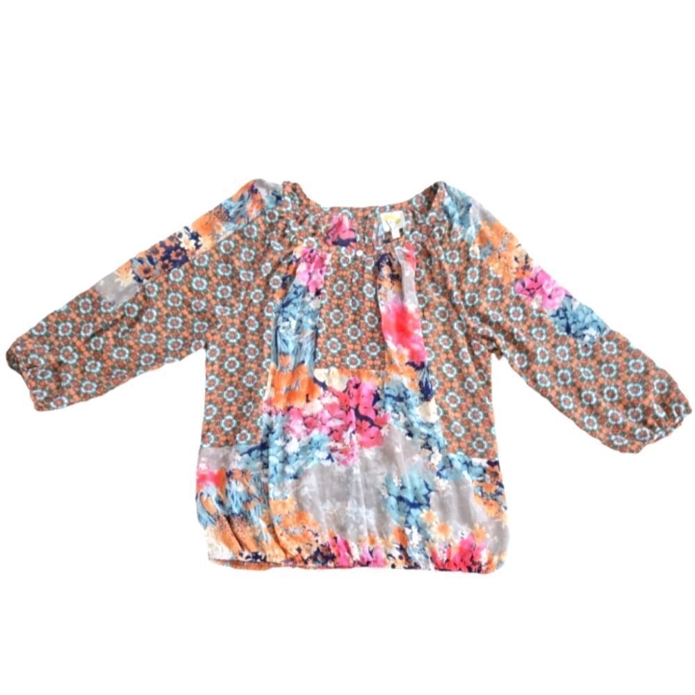 EC FIG AND FLOWER SHEER PATCHWORK PEASANT TOP SZ.L